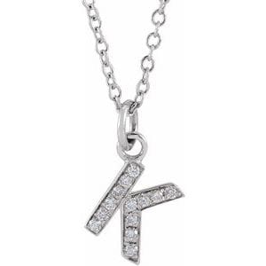 14K WHITE .045 CTW NATURAL DIAMOND PETITE INITIAL K 16-18" NECKLACE