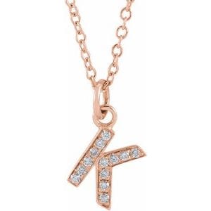 14K ROSE .045 CTW NATURAL DIAMOND PETITE INITIAL K 16-18" NECKLACE