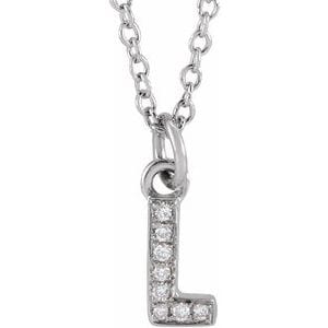 14K WHITE .03 CTW NATURAL DIAMOND PETITE INITIAL L 16-18" NECKLACE