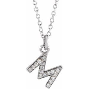 14K WHITE .06 CTW NATURAL DIAMOND PETITE INITIAL M 16-18" NECKLACE
