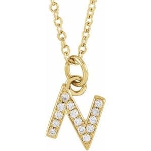 14K YELLOW .05 CTW NATURAL DIAMOND PETITE INITIAL N 16-18" NECKLACE