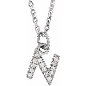 14K WHITE .05 CTW NATURAL DIAMOND PETITE INITIAL N 16-18" NECKLACE
