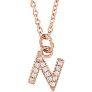 14K ROSE .05 CTW NATURAL DIAMOND PETITE INITIAL N 16-18" NECKLACE
