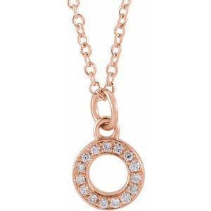 14K ROSE .05 CTW NATURAL DIAMOND PETITE INITIAL O 16-18" NECKLACE