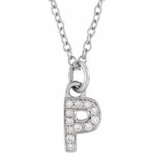 14K WHITE .04 CTW NATURAL DIAMOND PETITE INITIAL P 16-18" NECKLACE
