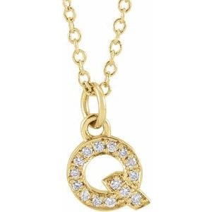 14K YELLOW .05 CTW NATURAL DIAMOND PETITE INITIAL Q 16-18" NECKLACE