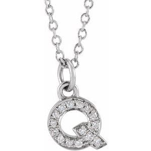 14K WHITE .05 CTW NATURAL DIAMOND PETITE INITIAL Q 16-18" NECKLACE