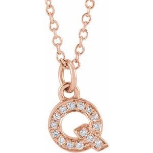 14K ROSE .05 CTW NATURAL DIAMOND PETITE INITIAL Q 16-18" NECKLACE