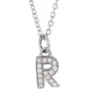 14K WHITE .05 CTW NATURAL DIAMOND PETITE INITIAL R 16-18" NECKLACE