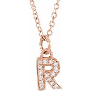 14K ROSE .05 CTW NATURAL DIAMOND PETITE INITIAL R 16-18" NECKLACE