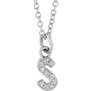 14K WHITE .04 CTW NATURAL DIAMOND PETITE INITIAL S 16-18" NECKLACE