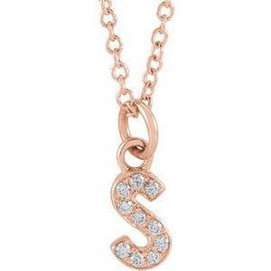 14K ROSE .04 CTW NATURAL DIAMOND PETITE INITIAL S 16-18" NECKLACE