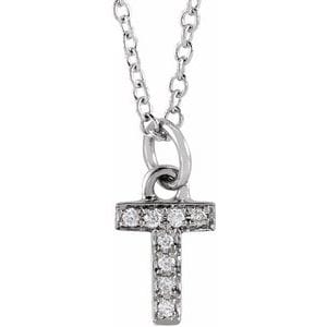 14K WHITE .03 CTW NATURAL DIAMOND PETITE INITIAL T 16-18" NECKLACE