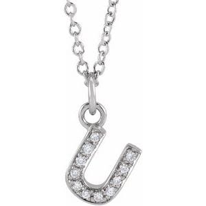 14K WHITE .04 CTW NATURAL DIAMOND PETITE INITIAL U 16-18" NECKLACE