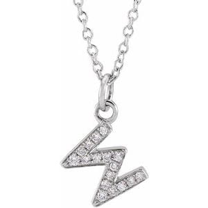 14K WHITE .06 CTW NATURAL DIAMOND PETITE INITIAL W 16-18" NECKLACE