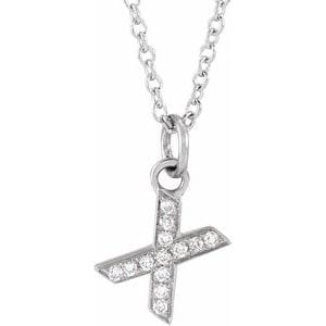 14K WHITE .04 CTW NATURAL DIAMOND PETITE INITIAL X 16-18" NECKLACE