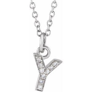 14K WHITE .03 CTW NATURAL DIAMOND PETITE INITIAL Y 16-18" NECKLACE