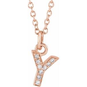 14K ROSE .03 CTW NATURAL DIAMOND PETITE INITIAL Y 16-18" NECKLACE