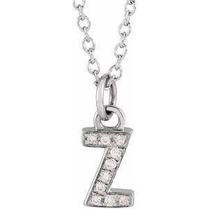 14K WHITE .03 CTW NATURAL DIAMOND PETITE INITIAL Z 16-18" NECKLACE