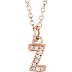 14K ROSE .03 CTW NATURAL DIAMOND PETITE INITIAL Z 16-18" NECKLACE