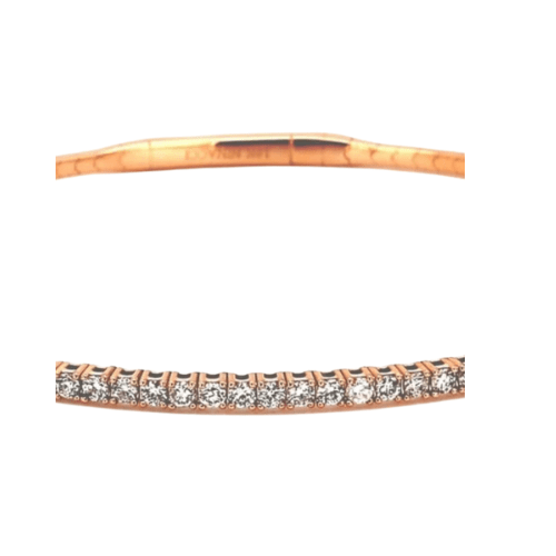 14K ROSE GOLD 1.03CT TW NATURAL ROUND BRILLIANT DIAMOND FLEX BANGLE 7"