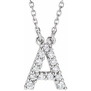 14K WHITE 1/8 CTW NATURAL DIAMOND INITIAL A 16" NECKLACE