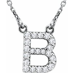 14K WHITE 1/8 CTW NATURAL DIAMOND INITIAL B 16" NECKLACE