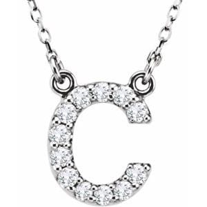 14K WHITE 1/8 CTW NATURAL DIAMOND INITIAL C 16" NECKLACE