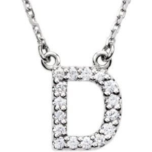 14K WHITE 1/8 CTW NATURAL DIAMOND INITIAL D 16" NECKLACE