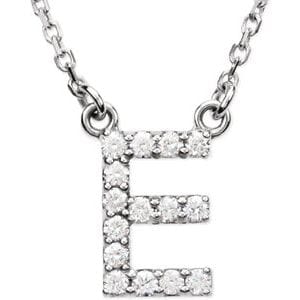 14K WHITE 1/8 CTW NATURAL DIAMOND INITIAL E 16" NECKLACE