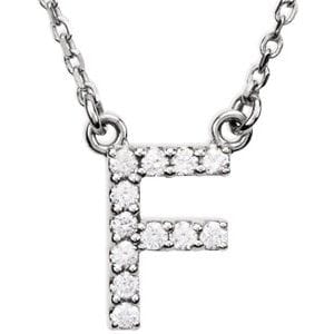 14K WHITE 1/8 CTW NATURAL DIAMOND INITIAL F 16" NECKLACE