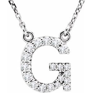 14K WHITE 1/6 CTW NATURAL DIAMOND INITIAL G 16" NECKLACE