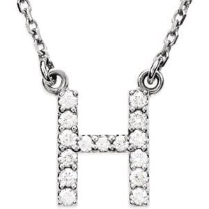 14K WHITE 1/8 CTW NATURAL DIAMOND INITIAL H 16" NECKLACE