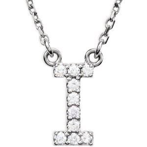 14K WHITE .08 CTW NATURAL DIAMOND INITIAL I 16" NECKLACE