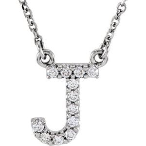 14K WHITE 1/10 CTW NATURAL DIAMOND INITIAL J 16" NECKLACE