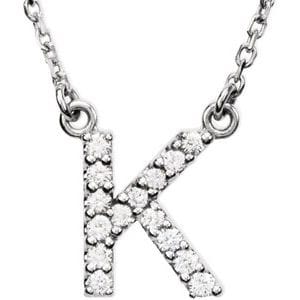 14K WHITE 1/8 CTW NATURAL DIAMOND INITIAL K 16" NECKLACE