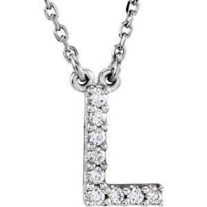 14K WHITE .08 CTW NATURAL DIAMOND INITIAL L 16" NECKLACE