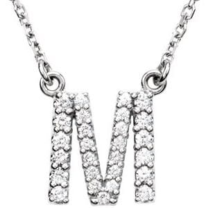 14K WHITE 1/6 CTW NATURAL DIAMOND INITIAL M 16" NECKLACE