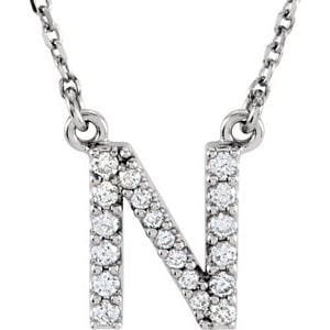 14K WHITE 1/8 CTW NATURAL DIAMOND INITIAL N 16" NECKLACE