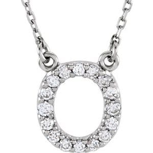 14K WHITE 1/6 CTW NATURAL DIAMOND INITIAL O 16" NECKLACE