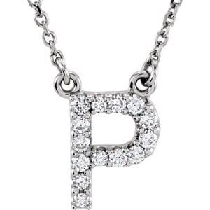 14K WHITE 1/8 CTW NATURAL DIAMOND INITIAL P 16" NECKLACE