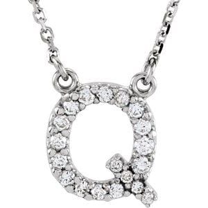 14K WHITE 1/6 CTW NATURAL DIAMOND INITIAL Q 16" NECKLACE