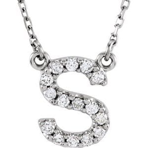 14K WHITE 1/8 CTW NATURAL DIAMOND INITIAL S 16" NECKLACE