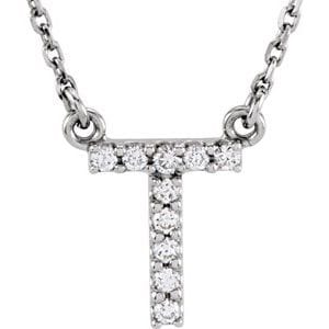 14K WHITE 1/10 CTW NATURAL DIAMOND INITIAL T 16" NECKLACE