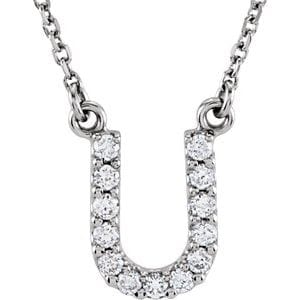 14K WHITE 1/8 CTW NATURAL DIAMOND INITIAL U 16" NECKLACE