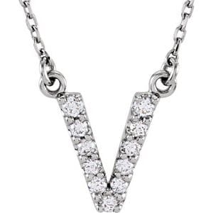 14K WHITE 1/10 CTW NATURAL DIAMOND INITIAL V 16" NECKLACE