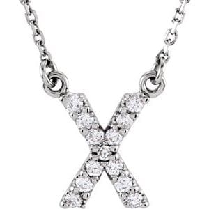 14K WHITE 1/8 CTW NATURAL DIAMOND INITIAL X 16" NECKLACE