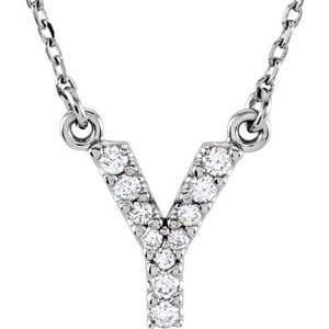 14K WHITE .08 CTW NATURAL DIAMOND INITIAL Y 16" NECKLACE