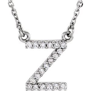 14K WHITE .08 CTW NATURAL DIAMOND INITIAL Z 16" NECKLACE