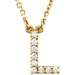 14K YELLOW .08 CTW NATURAL DIAMOND INITIAL L 16" NECKLACE